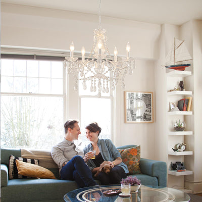 Plug in Crystal Ceramic White Chandelier, Glass Chandeliers,White crystal Hanging Pendant Light with Clear Cord and On/Off, 4 Light Crystal Chandelier for wedding, Kitchen, Dining,Foyer, Mini room Backdrop Bliss