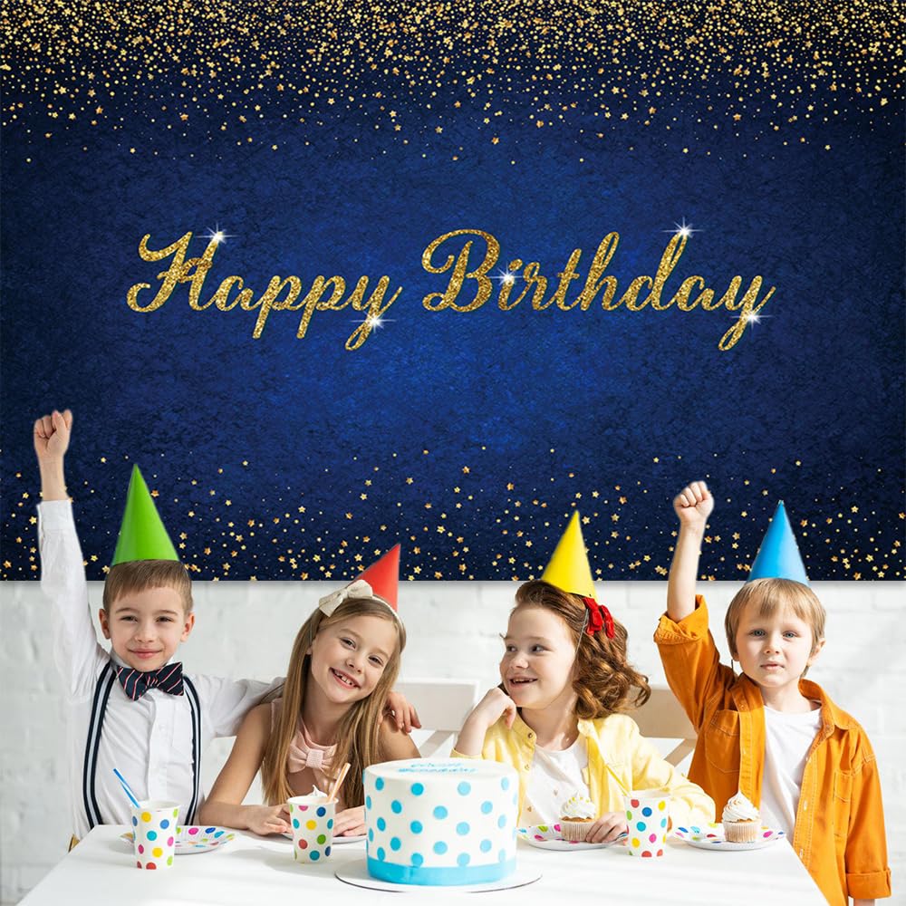 7x5ft Dark Blue Birthday Backdrop Happy Birthday Background Banner Dark Blue Gold Dots Photography Background Blue Birthday Party Decorations Banner - Backdrop Bliss7x5ft Dark Blue Birthday Backdrop Happy Birthday Background Banner Dark Blue Gold Dots Photography Background Blue Birthday Party Decorations Banner