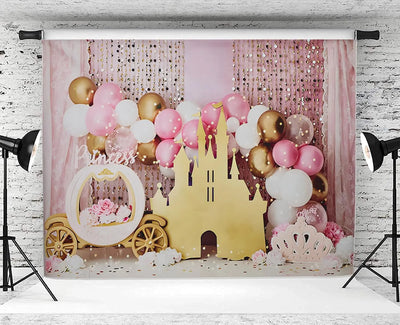 7x5ft Pink Balloons Princess Birthday Backdrop Sweet One Castle Photography Background Girls Happy Birthday Party Cake Table Banner Decorations Supplies Photo Booth Props Backdrop Bliss