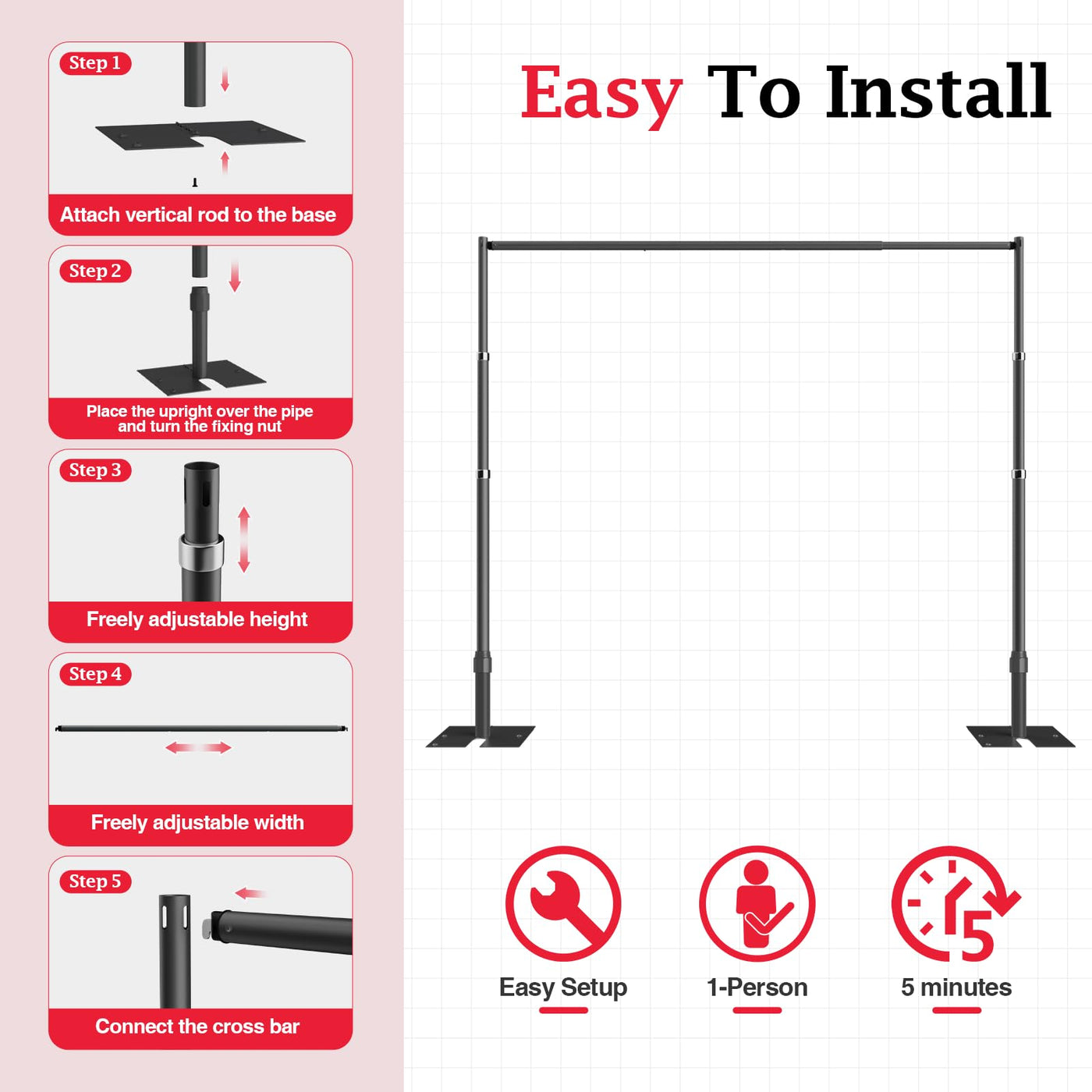 EMART Pipe and Drape Backdrop Stand Kit, 8.9ftx10ft Heavy Duty Adjustable Photo Background, Metal Frame with Flat Base for Wedding, Birthday Party, Banquet Decorations - Silver - Backdrop BlissEMART Pipe and Drape Backdrop Stand Kit, 8.9ftx10ft Heavy Duty Adjustable Photo Background, Metal Frame with Flat Base for Wedding, Birthday Party, Banquet Decorations - Silver