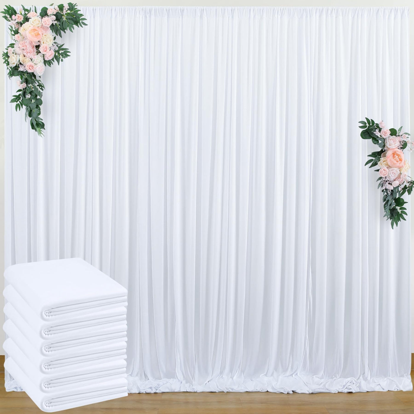 50 ft x 10 ft Wrinkle Free White Backdrop Curtain for Wedding Parties, Polyester Photo Backdrop Drapes for Baby Shower Birthday Party Backdrop Stand, Bulk Thick Background Curtains, 5x10FT 10 Panels - Backdrop Bliss50 ft x 10 ft Wrinkle Free White Backdrop Curtain for Wedding Parties, Polyester Photo Backdrop Drapes for Baby Shower Birthday Party Backdrop Stand, Bulk Thick Background Curtains, 5x10FT 10 Panels