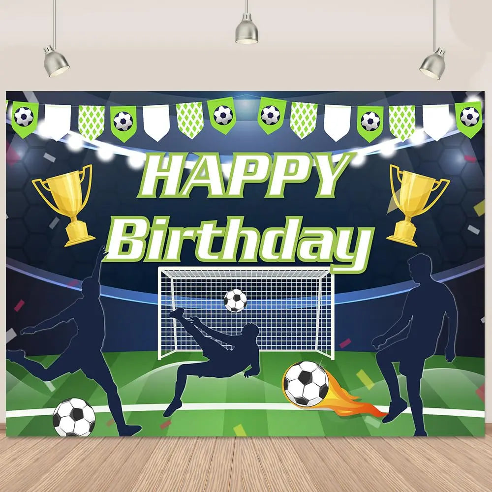 Football Happy Birthday Backdrop Banner Game Time Photography Background Fire Football Basketball Soccer Birthday Banner Decoration 7x5Ft Backdrop Bliss
