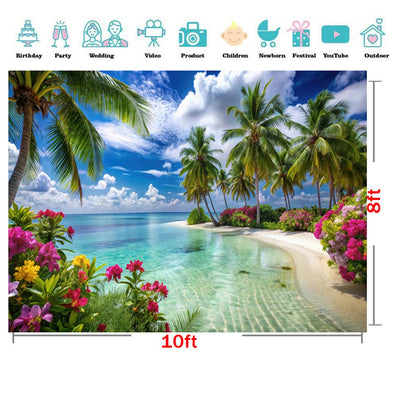 CYLYH 8X6FT Summer Tropical Sea Beach Backdrop Photography Hawaiian Tropical Beach Scenery Palm Trees Background for Wedding Birthday Party Banner Baby Shower D905 Backdrop Bliss