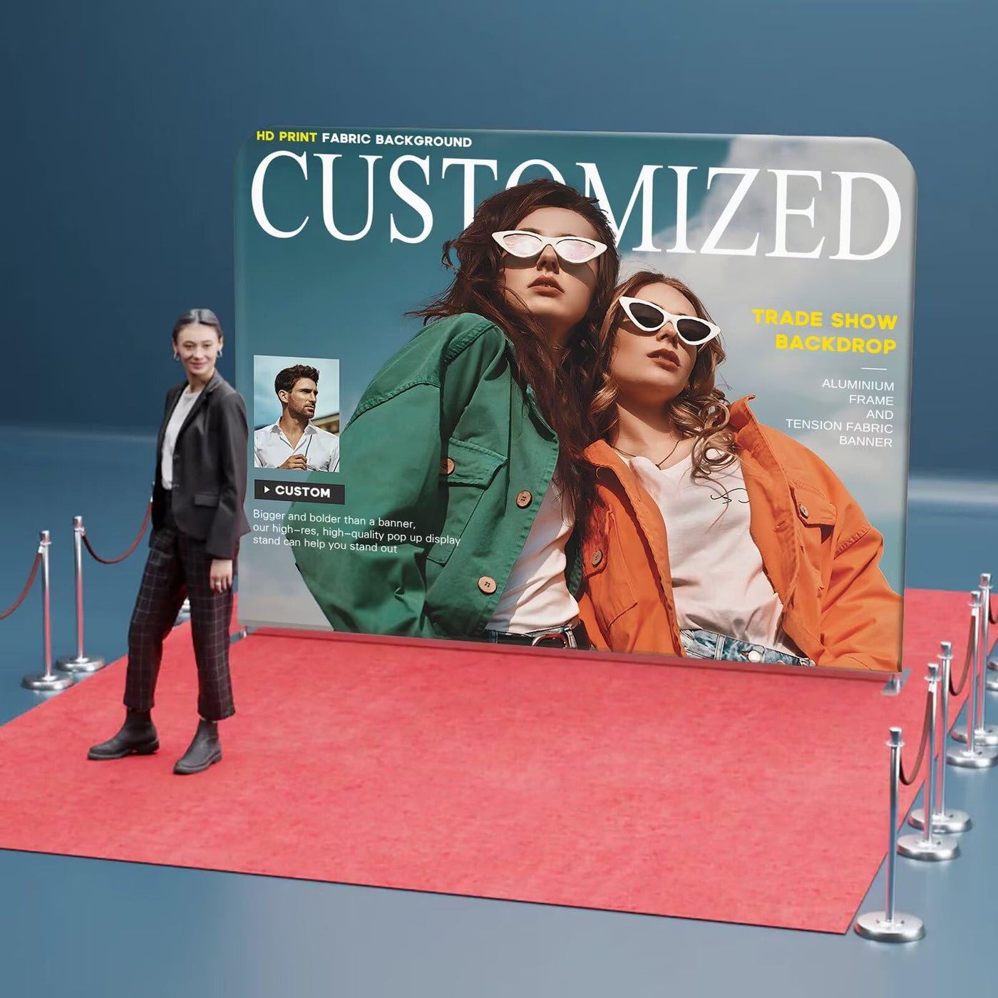 Custom Pop Up Display Trade Show Backdrop with Stand 7.5 x 7.5 FT Large Tension Fabric Backdrop Display Portable Tradeshow Booth Display Banner for Business,Campuses, Weddings, Corporate - Backdrop BlissCustom Pop Up Display Trade Show Backdrop with Stand 7.5 x 7.5 FT Large Tension Fabric Backdrop Display Portable Tradeshow Booth Display Banner for Business,Campuses, Weddings, Corporate