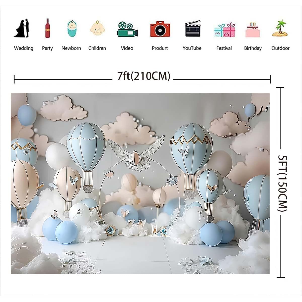 Dreamy Hot Air Balloon Backdrop Up Up and Away Adventure Photography Background Sky Clouds Travel Begins Baby Shower Decor Kids First Birthday Party Background Newborn Birthday Party Banner (7x5feet) - Backdrop BlissDreamy Hot Air Balloon Backdrop Up Up and Away Adventure Photography Background Sky Clouds Travel Begins Baby Shower Decor Kids First Birthday Party Background Newborn Birthday Party Banner (7x5feet)