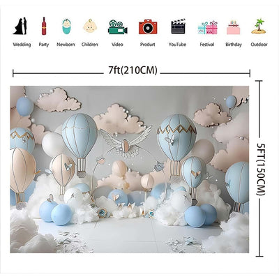Dreamy Hot Air Balloon Backdrop Up Up and Away Adventure Photography Background Sky Clouds Travel Begins Baby Shower Decor Kids First Birthday Party Background Newborn Birthday Party Banner (7x5feet) - Backdrop BlissDreamy Hot Air Balloon Backdrop Up Up and Away Adventure Photography Background Sky Clouds Travel Begins Baby Shower Decor Kids First Birthday Party Background Newborn Birthday Party Banner (7x5feet)