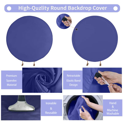 7.2FT Navy Blue Round Backdrop Cover for 5 to 7.2ft Circle Arch Stand - Haefoo Back to School Decoration Circle Backdrop Cover for Birthday, Wedding, Baby Shower Photography Background Party Decor Backdrop Bliss