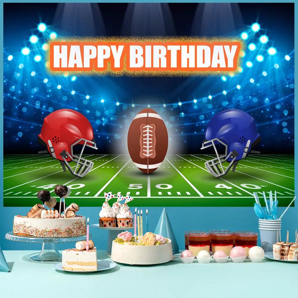 Football Happy Birthday Backdrop Banner Game Time Photography Background Fire Football Basketball Soccer Birthday Banner Decoration 7x5Ft Backdrop Bliss