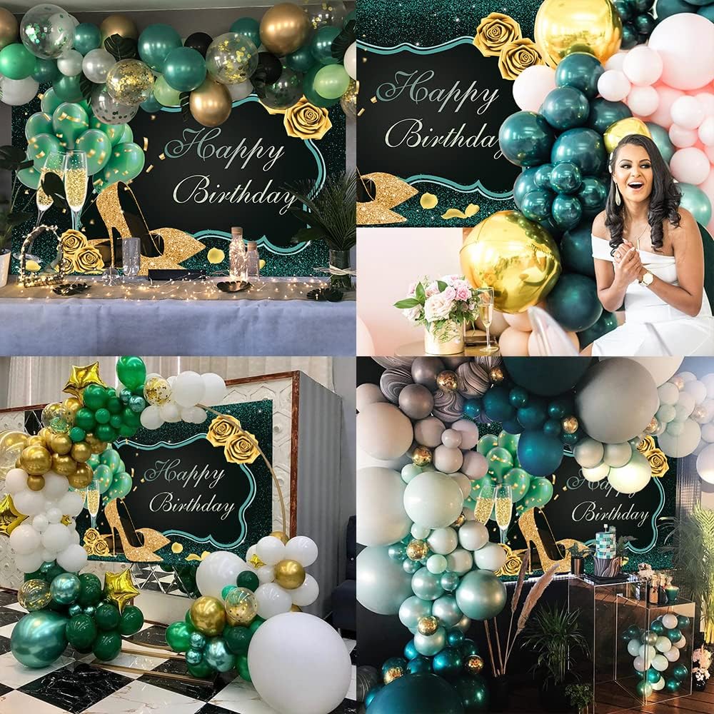 Happy Birthday Backdrop Green and Black Women Birthday Party Banner High Heels Champagne Gold Rose Background Birthday Prom Party Supplies - Backdrop BlissHappy Birthday Backdrop Green and Black Women Birthday Party Banner High Heels Champagne Gold Rose Background Birthday Prom Party Supplies