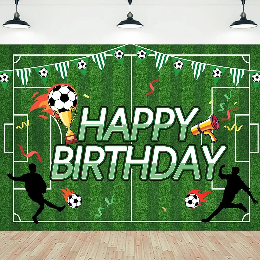 Football Happy Birthday Backdrop Banner Game Time Photography Background Fire Football Basketball Soccer Birthday Banner Decoration 7x5Ft Backdrop Bliss