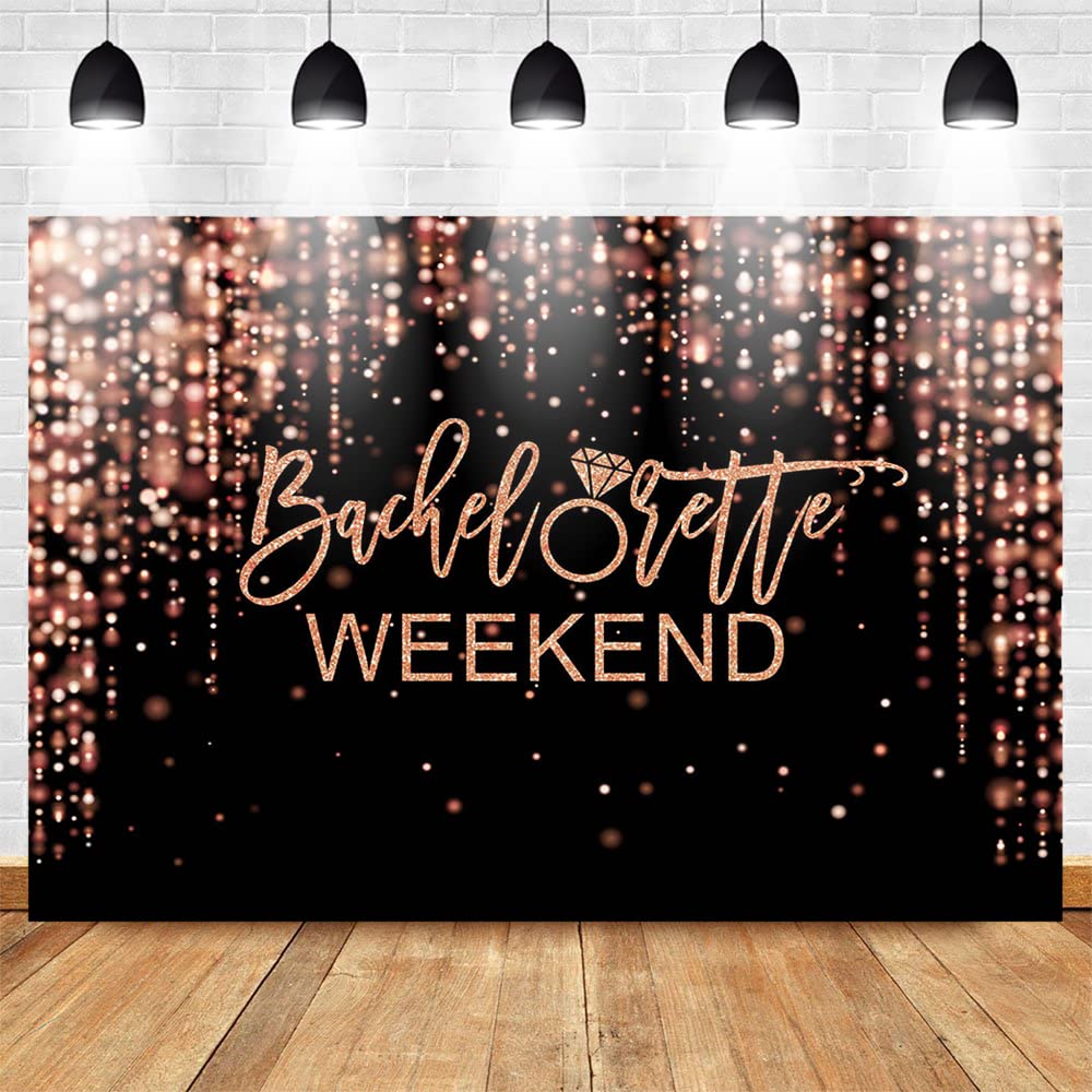 Mocsicka Bachelorette Weekend Backdrop Black Gold Bachelorette Party Photography Background Glitter Bokeh Bachelorette Party Decorations Cake Table Banner Photo Studio Props (10x6.5ft) - Backdrop BlissMocsicka Bachelorette Weekend Backdrop Black Gold Bachelorette Party Photography Background Glitter Bokeh Bachelorette Party Decorations Cake Table Banner Photo Studio Props (10x6.5ft)