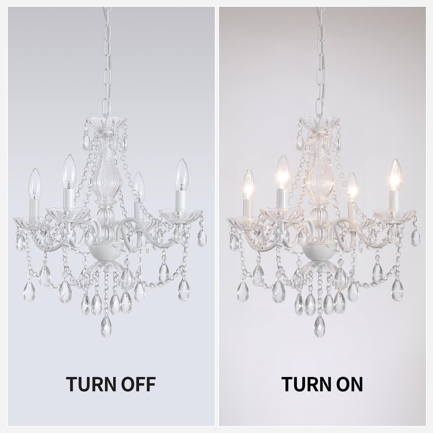Plug in Crystal Ceramic White Chandelier, Glass Chandeliers,White crystal Hanging Pendant Light with Clear Cord and On/Off, 4 Light Crystal Chandelier for wedding, Kitchen, Dining,Foyer, Mini room Backdrop Bliss