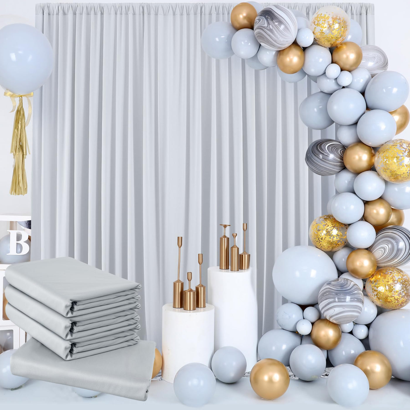 50 ft x 10 ft Wrinkle Free White Backdrop Curtain for Wedding Parties, Polyester Photo Backdrop Drapes for Baby Shower Birthday Party Backdrop Stand, Bulk Thick Background Curtains, 5x10FT 10 Panels - Backdrop Bliss50 ft x 10 ft Wrinkle Free White Backdrop Curtain for Wedding Parties, Polyester Photo Backdrop Drapes for Baby Shower Birthday Party Backdrop Stand, Bulk Thick Background Curtains, 5x10FT 10 Panels