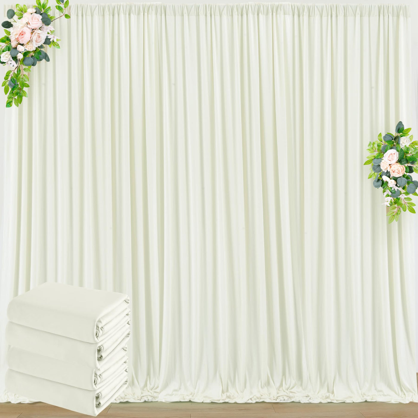 50 ft x 10 ft Wrinkle Free White Backdrop Curtain for Wedding Parties, Polyester Photo Backdrop Drapes for Baby Shower Birthday Party Backdrop Stand, Bulk Thick Background Curtains, 5x10FT 10 Panels - Backdrop Bliss50 ft x 10 ft Wrinkle Free White Backdrop Curtain for Wedding Parties, Polyester Photo Backdrop Drapes for Baby Shower Birthday Party Backdrop Stand, Bulk Thick Background Curtains, 5x10FT 10 Panels