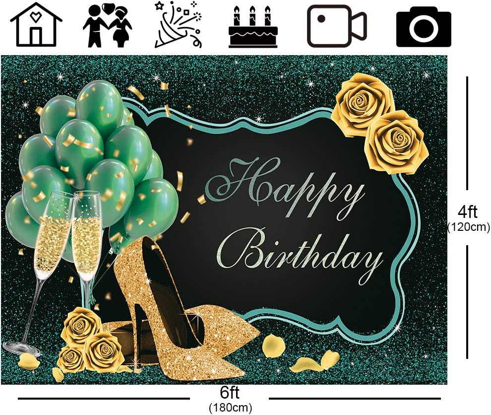 Happy Birthday Backdrop Green and Black Women Birthday Party Banner High Heels Champagne Gold Rose Background Birthday Prom Party Supplies - Backdrop BlissHappy Birthday Backdrop Green and Black Women Birthday Party Banner High Heels Champagne Gold Rose Background Birthday Prom Party Supplies