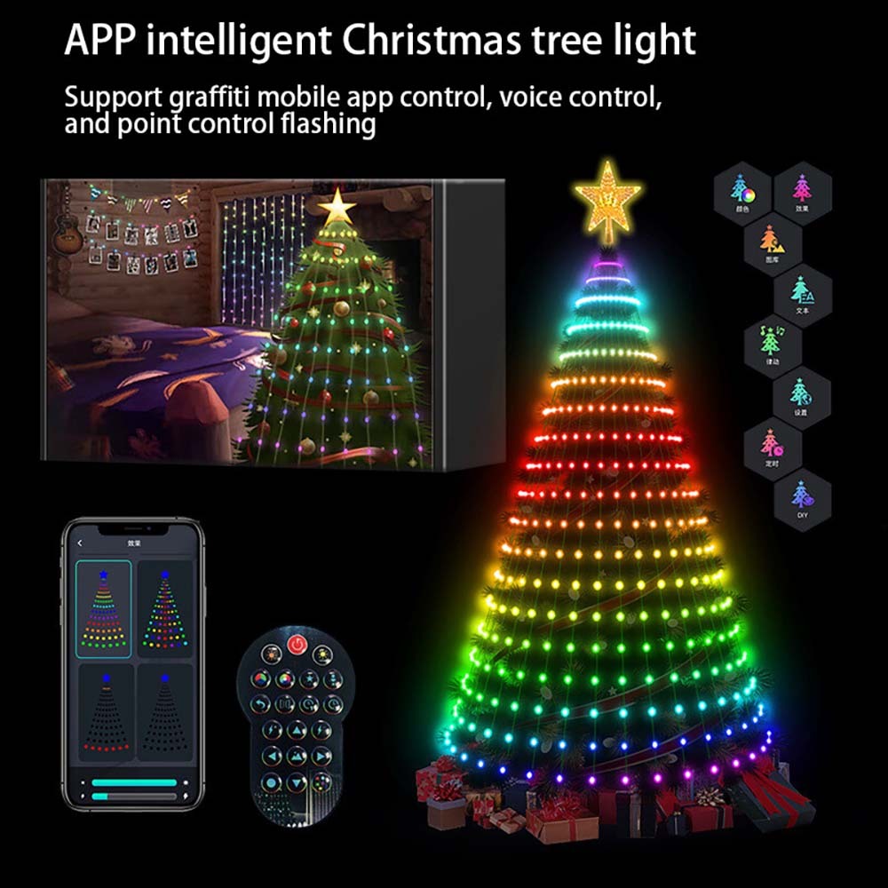 5-Foot Smart Christmas Tree With Lights - 400 LED Lights, Remote And App Control - Music Sync, 11 Modes - Green Wiring, Suitable For Artificial Trees - Multi-Color And Warm White, Indoor Outdoor Use