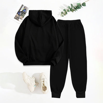 Women's Solid 2-Piece Set Letter Print Hoodie With Pocket & Drawstring Jogger Pants Casual Tracksuit Backdrop Bliss