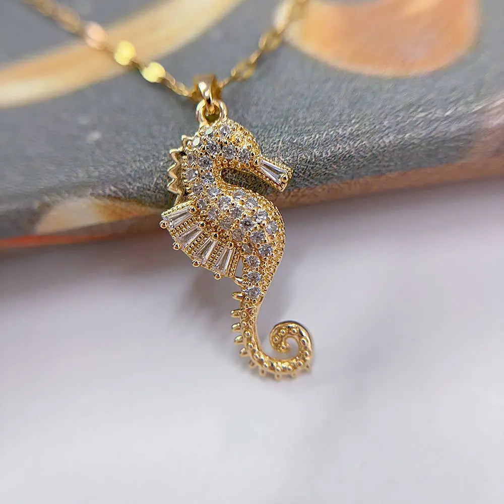 Fashion Zircon Seahorse Crab Pendant Necklace Backdrop Bliss