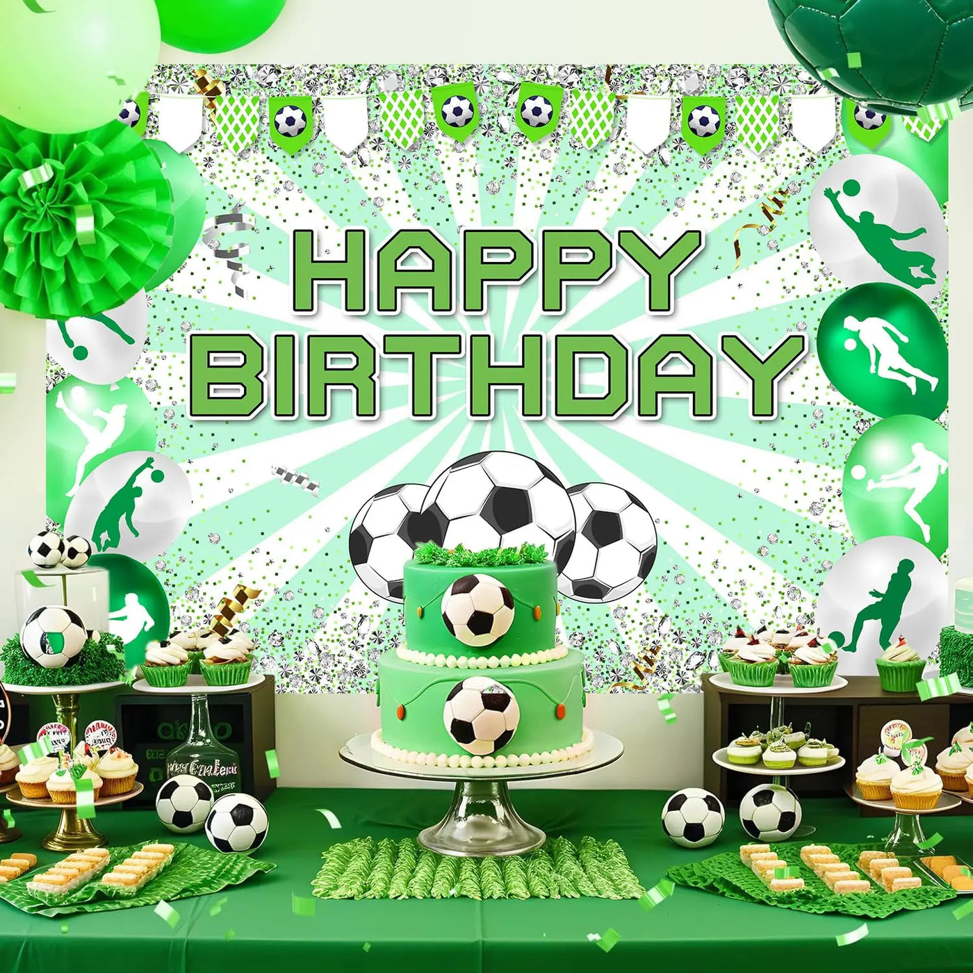 Football Happy Birthday Backdrop Banner Game Time Photography Background Fire Football Basketball Soccer Birthday Banner Decoration 7x5Ft Backdrop Bliss