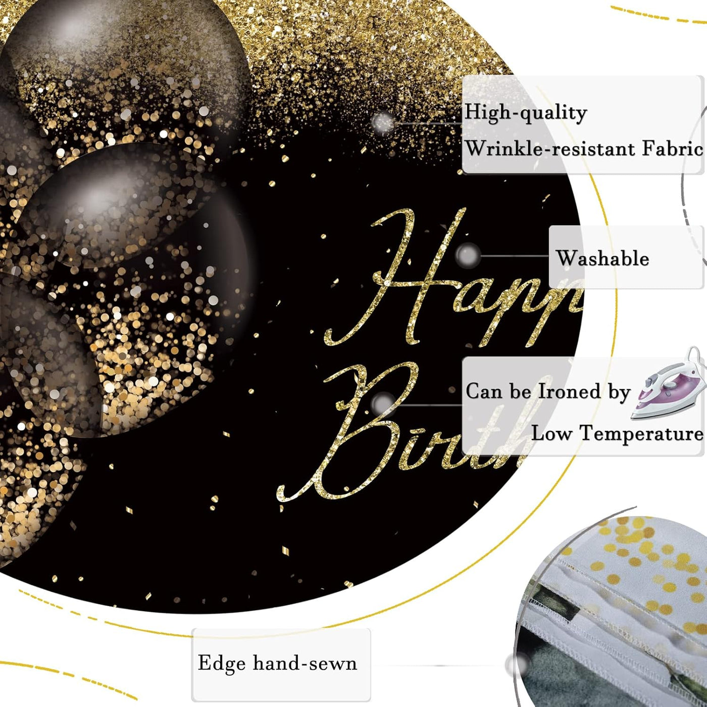 Happy Birthday Backdrop Black and Gold Glitter Bokeh Balloons Photography Background Birthday Party Golden Sparkle Bday Banner Decorations Supplies Photo Booth Studio Props Soft Fabric 7x5ft - Backdrop BlissHappy Birthday Backdrop Black and Gold Glitter Bokeh Balloons Photography Background Birthday Party Golden Sparkle Bday Banner Decorations Supplies Photo Booth Studio Props Soft Fabric 7x5ft