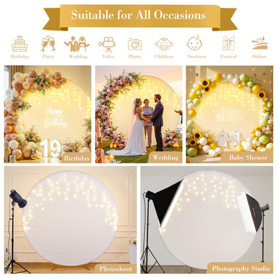 7.2 ft White Round Backdrop Cover with Lights Circle Wedding Arch Backdrop Cover with Fairy Lights for Bridal Shower Ceremony Birthday Baby Shower Photography Photo Shoot Background Decorations - Backdrop Bliss7.2 ft White Round Backdrop Cover with Lights Circle Wedding Arch Backdrop Cover with Fairy Lights for Bridal Shower Ceremony Birthday Baby Shower Photography Photo Shoot Background Decorations