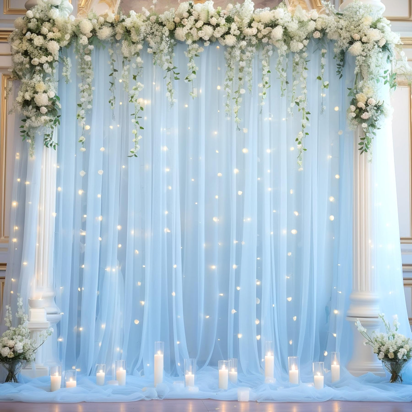 10x10ft Champagne Tulle Backdrop Curtain with Lights String for Parites, Sheer Backdrop Curtains for Wedding Baby Shower Birthday Party Photo Shoot Decorations - Backdrop Bliss10x10ft Champagne Tulle Backdrop Curtain with Lights String for Parites, Sheer Backdrop Curtains for Wedding Baby Shower Birthday Party Photo Shoot Decorations