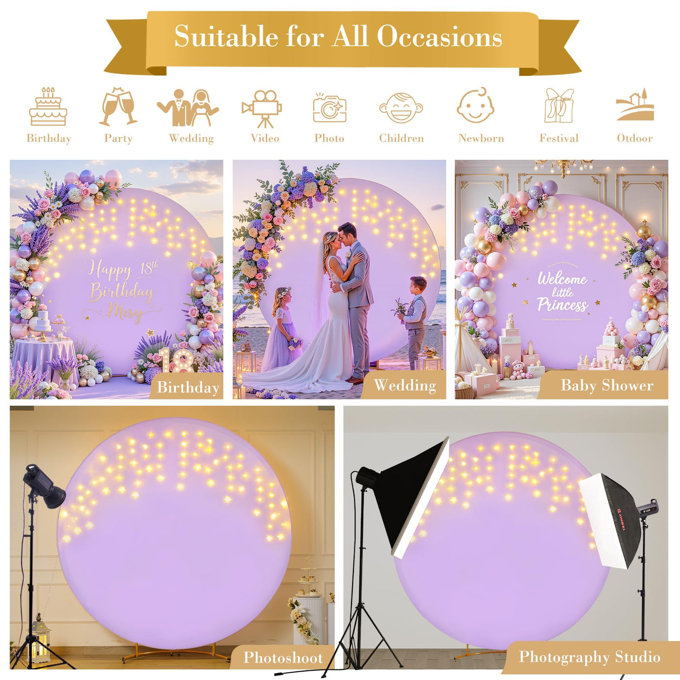 7.2 ft White Round Backdrop Cover with Lights Circle Wedding Arch Backdrop Cover with Fairy Lights for Bridal Shower Ceremony Birthday Baby Shower Photography Photo Shoot Background Decorations - Backdrop Bliss7.2 ft White Round Backdrop Cover with Lights Circle Wedding Arch Backdrop Cover with Fairy Lights for Bridal Shower Ceremony Birthday Baby Shower Photography Photo Shoot Background Decorations