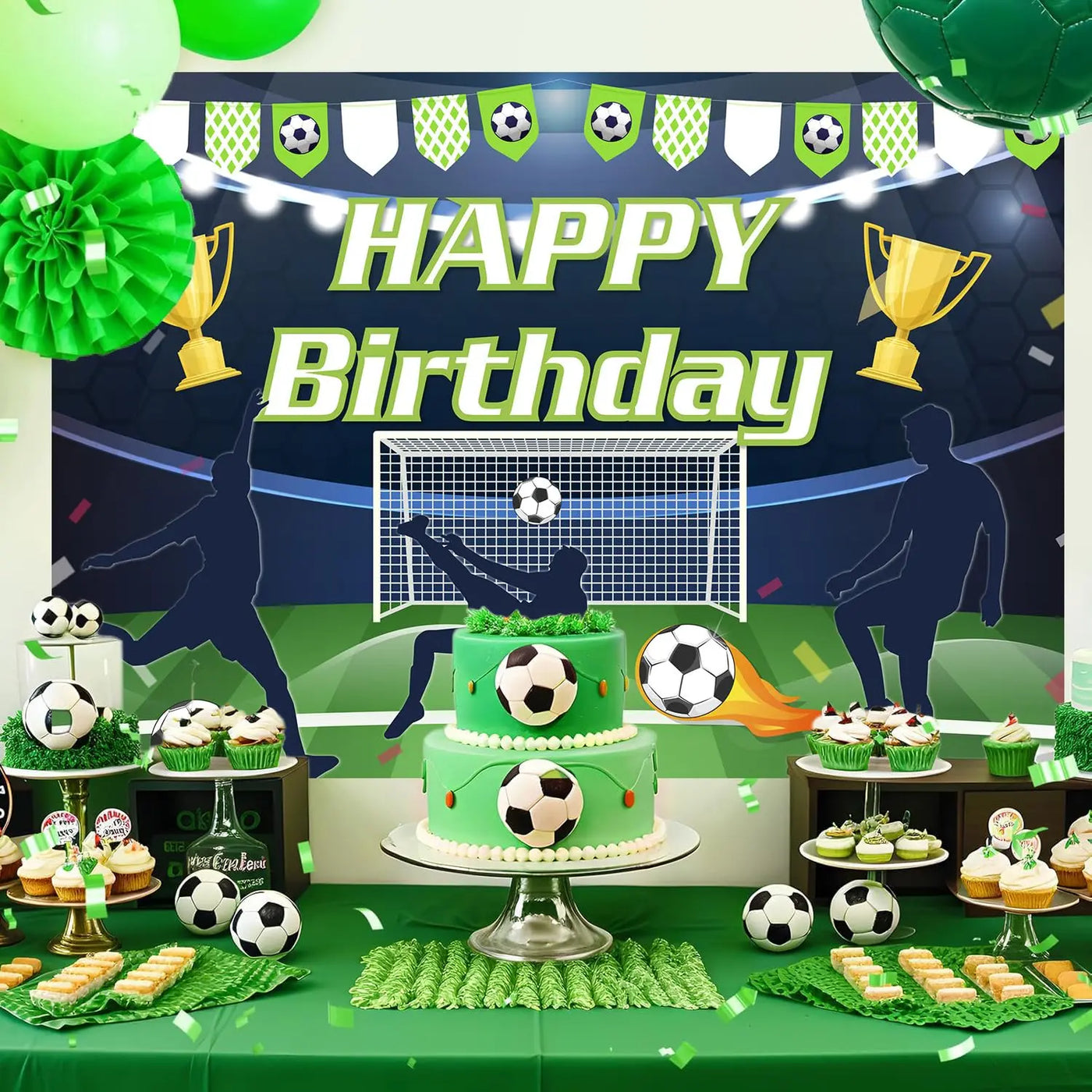 Football Happy Birthday Backdrop Banner Game Time Photography Background Fire Football Basketball Soccer Birthday Banner Decoration 7x5Ft Backdrop Bliss