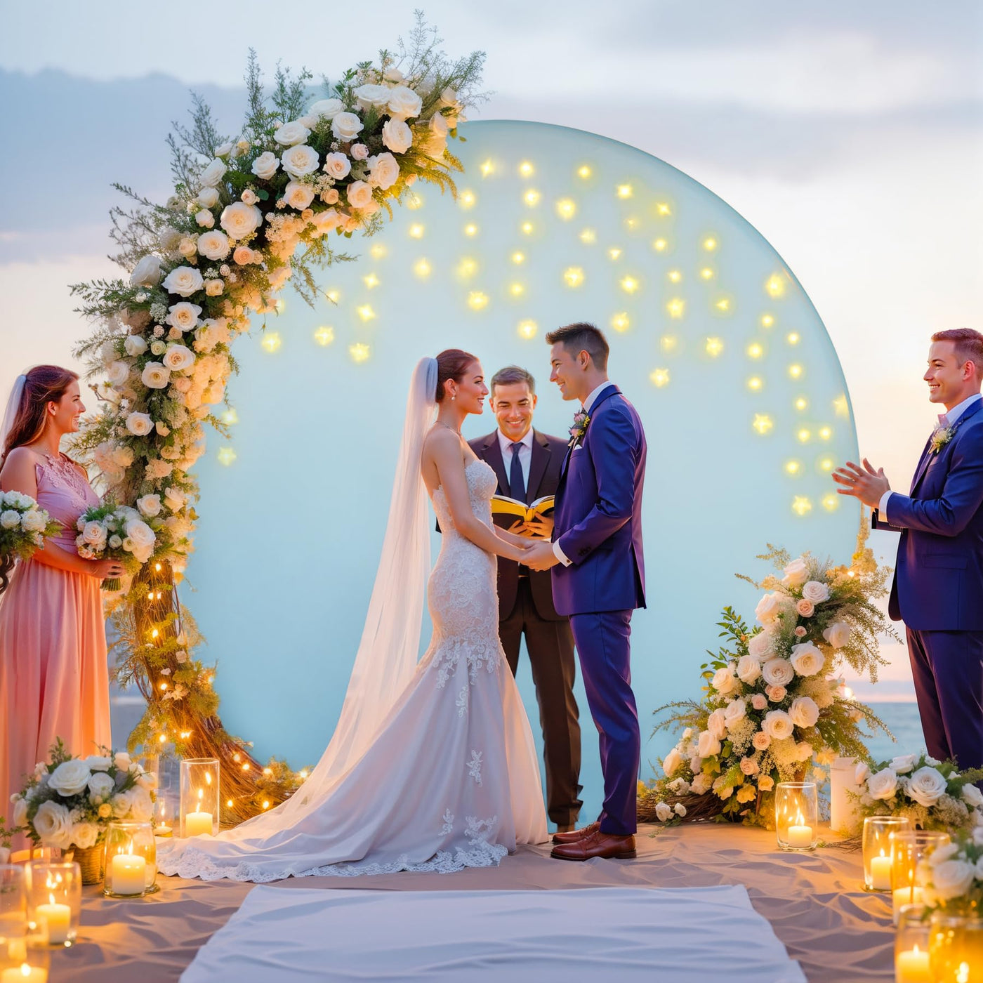 7.2 ft White Round Backdrop Cover with Lights Circle Wedding Arch Backdrop Cover with Fairy Lights for Bridal Shower Ceremony Birthday Baby Shower Photography Photo Shoot Background Decorations - Backdrop Bliss7.2 ft White Round Backdrop Cover with Lights Circle Wedding Arch Backdrop Cover with Fairy Lights for Bridal Shower Ceremony Birthday Baby Shower Photography Photo Shoot Background Decorations