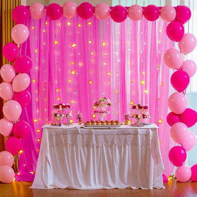 10x10ft Champagne Tulle Backdrop Curtain with Lights String for Parites, Sheer Backdrop Curtains for Wedding Baby Shower Birthday Party Photo Shoot Decorations - Backdrop Bliss10x10ft Champagne Tulle Backdrop Curtain with Lights String for Parites, Sheer Backdrop Curtains for Wedding Baby Shower Birthday Party Photo Shoot Decorations