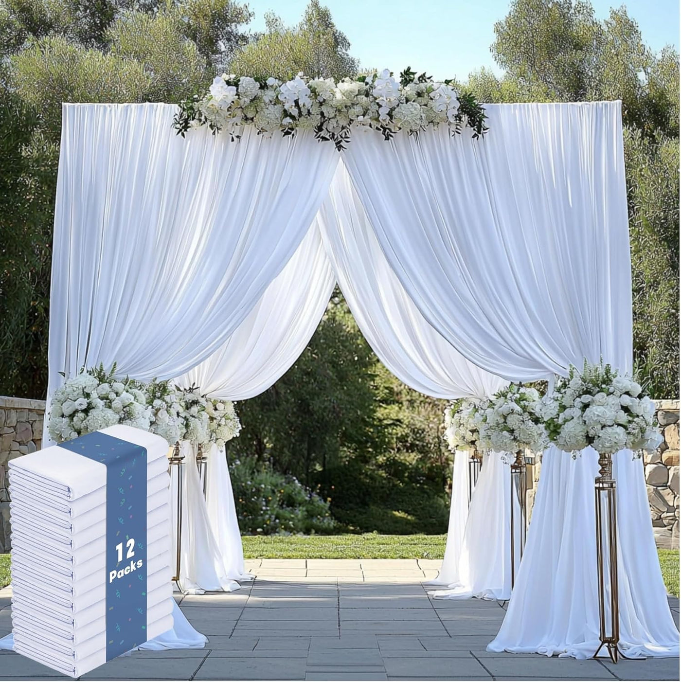 40FTx12FT White Wrinkle - Free Wedding Backdrop Curtain - Silky Washable White Polyester Drapes for Baby Showers, Birthday Parties, Photography, and Wedding Receptions - 8 Panels 5FTx12FT - Backdrop Bliss40FTx12FT White Wrinkle - Free Wedding Backdrop Curtain - Silky Washable White Polyester Drapes for Baby Showers, Birthday Parties, Photography, and Wedding Receptions - 8 Panels 5FTx12FT
