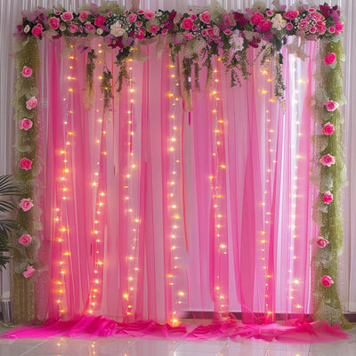 10x10ft Champagne Tulle Backdrop Curtain with Lights String for Parites, Sheer Backdrop Curtains for Wedding Baby Shower Birthday Party Photo Shoot Decorations - Backdrop Bliss10x10ft Champagne Tulle Backdrop Curtain with Lights String for Parites, Sheer Backdrop Curtains for Wedding Baby Shower Birthday Party Photo Shoot Decorations