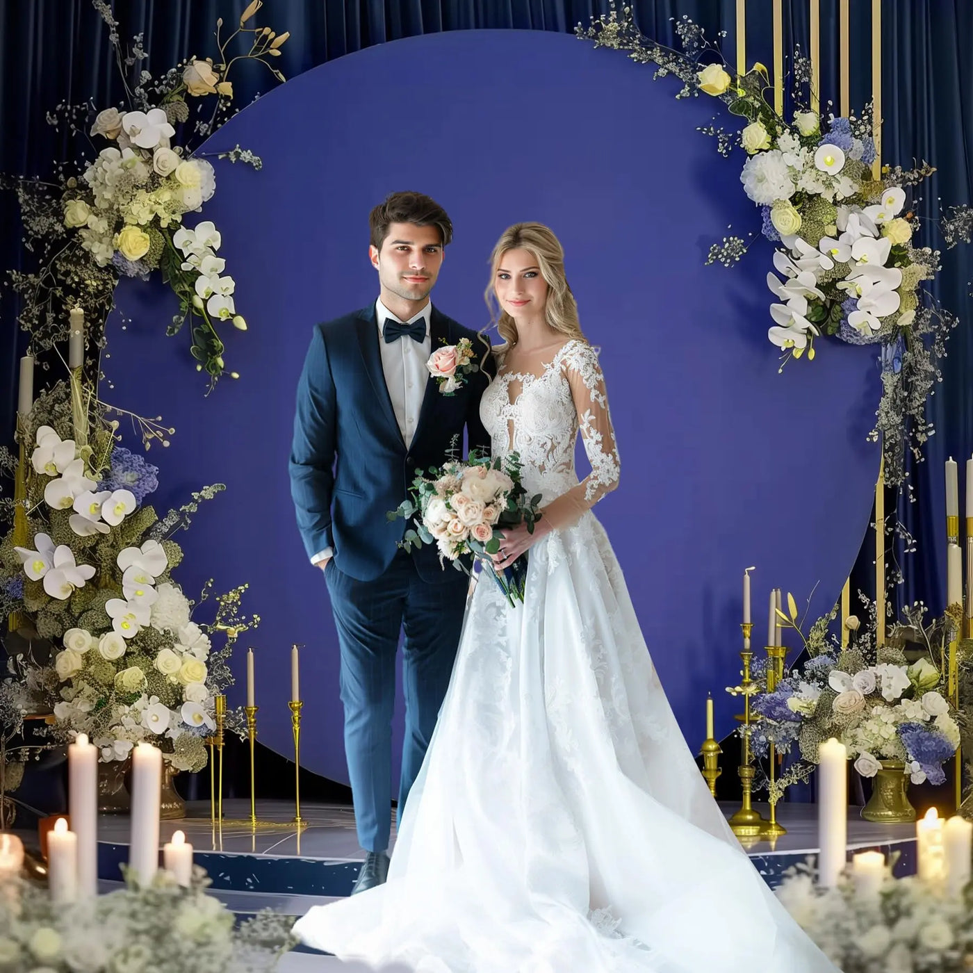 7.2FT Navy Blue Round Backdrop Cover for 5 to 7.2ft Circle Arch Stand - Haefoo Back to School Decoration Circle Backdrop Cover for Birthday, Wedding, Baby Shower Photography Background Party Decor Backdrop Bliss