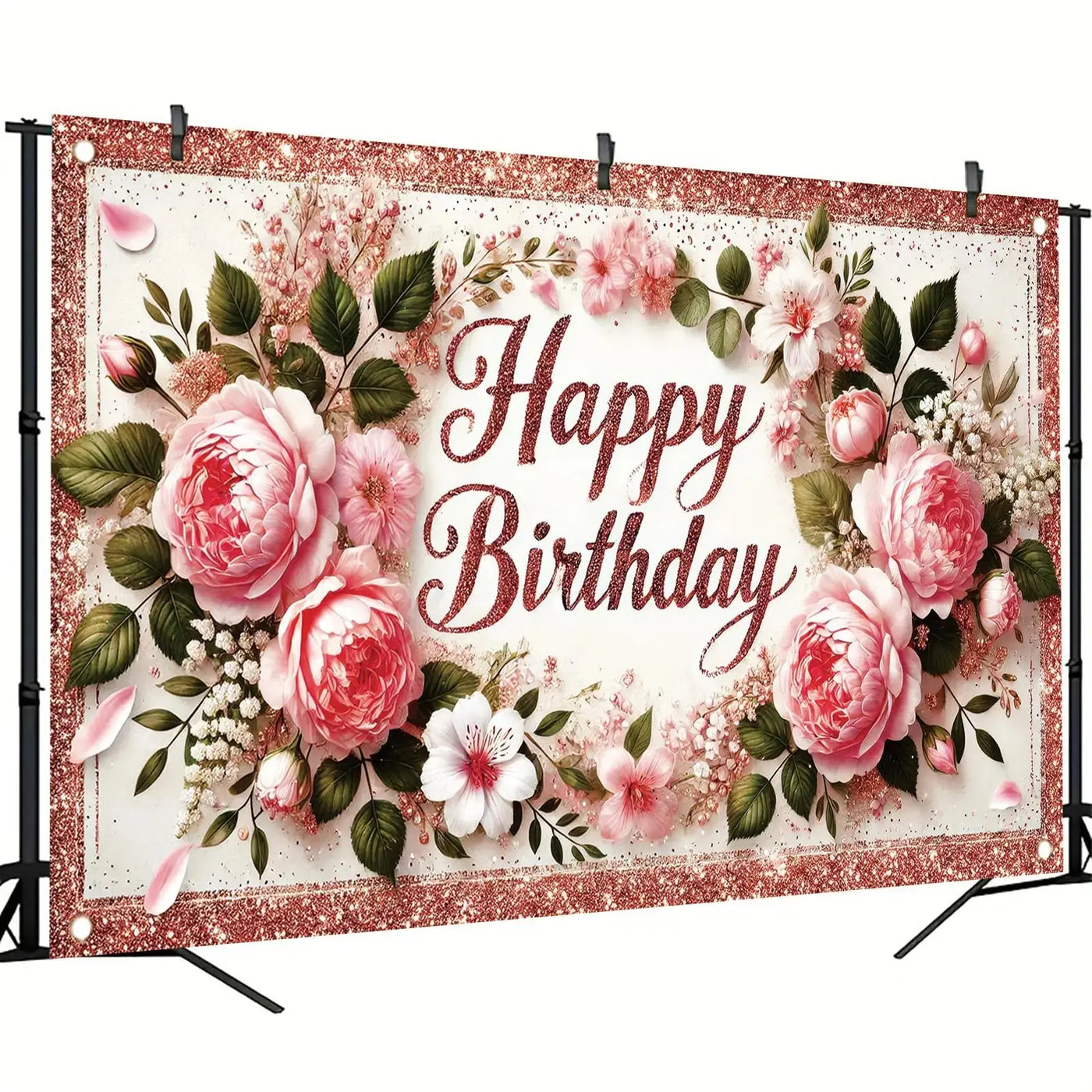Happy Birthday Backdrop Banner Rose Gold Glitter Floral Photography Background for Women Girls Lady Wedding Baby Shower Birthday Supplies Photo Props Party Decorations Cake Table 6x4ft - Backdrop BlissHappy Birthday Backdrop Banner Rose Gold Glitter Floral Photography Background for Women Girls Lady Wedding Baby Shower Birthday Supplies Photo Props Party Decorations Cake Table 6x4ft