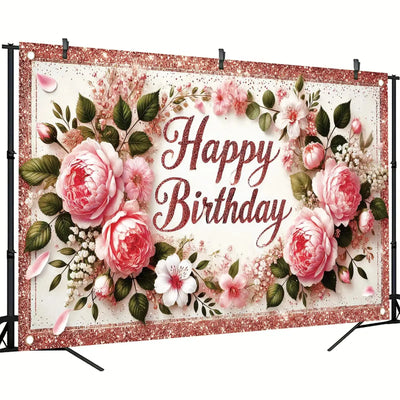 Happy Birthday Backdrop Banner Rose Gold Glitter Floral Photography Background for Women Girls Lady Wedding Baby Shower Birthday Supplies Photo Props Party Decorations Cake Table 6x4ft - Backdrop BlissHappy Birthday Backdrop Banner Rose Gold Glitter Floral Photography Background for Women Girls Lady Wedding Baby Shower Birthday Supplies Photo Props Party Decorations Cake Table 6x4ft