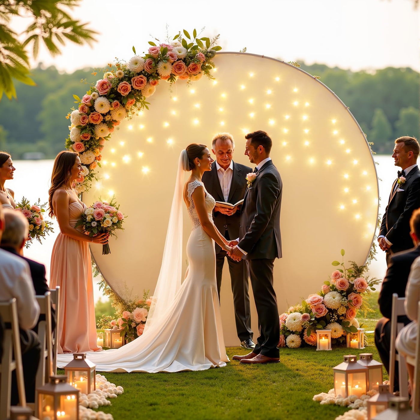 7.2 ft White Round Backdrop Cover with Lights Circle Wedding Arch Backdrop Cover with Fairy Lights for Bridal Shower Ceremony Birthday Baby Shower Photography Photo Shoot Background Decorations - Backdrop Bliss7.2 ft White Round Backdrop Cover with Lights Circle Wedding Arch Backdrop Cover with Fairy Lights for Bridal Shower Ceremony Birthday Baby Shower Photography Photo Shoot Background Decorations