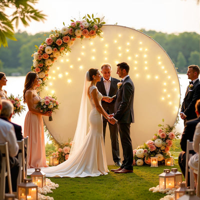 7.2 ft White Round Backdrop Cover with Lights Circle Wedding Arch Backdrop Cover with Fairy Lights for Bridal Shower Ceremony Birthday Baby Shower Photography Photo Shoot Background Decorations - Backdrop Bliss7.2 ft White Round Backdrop Cover with Lights Circle Wedding Arch Backdrop Cover with Fairy Lights for Bridal Shower Ceremony Birthday Baby Shower Photography Photo Shoot Background Decorations