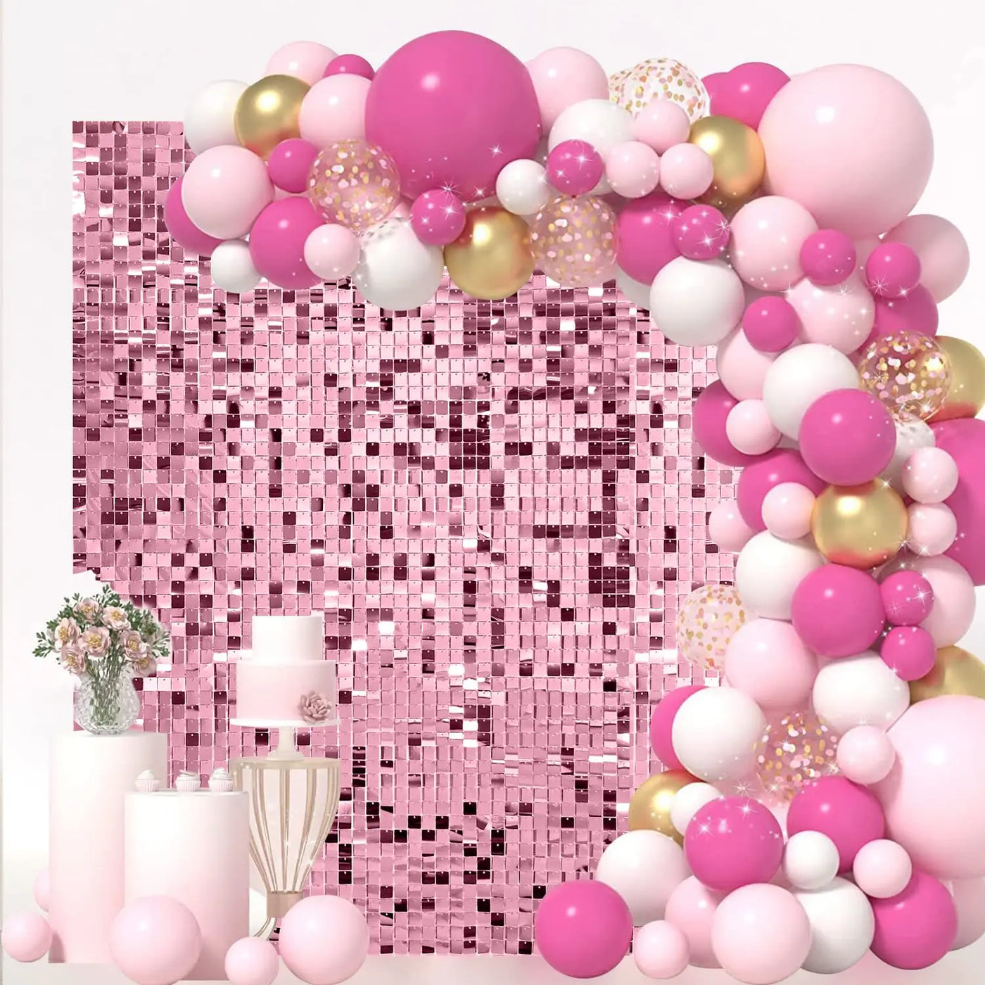 Pink Shimmer Wall Backdrop 24 Panels Cover 6 x 4 Ft, Photo Backdrops for Wedding,Anniversary,Birthday,Party Decoration Backdrop Bliss