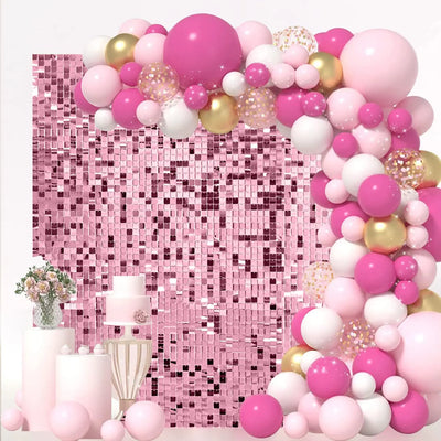 Pink Shimmer Wall Backdrop 24 Panels Cover 6 x 4 Ft, Photo Backdrops for Wedding,Anniversary,Birthday,Party Decoration Backdrop Bliss