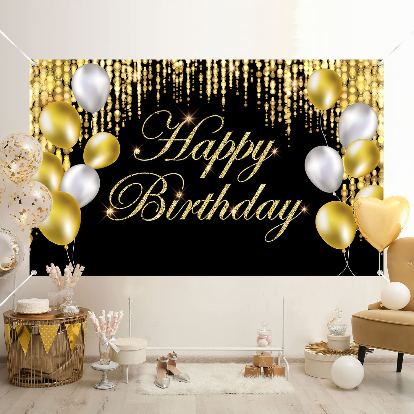 Black Gold Happy Birthday Banner Backdrop Large Yard Sign backgroud It's My Birthday Backdrop Baby Shower Party Indoor Outdoor Car Decoration Supplies for Men Women Boys Girls - Backdrop BlissBlack Gold Happy Birthday Banner Backdrop Large Yard Sign backgroud It's My Birthday Backdrop Baby Shower Party Indoor Outdoor Car Decoration Supplies for Men Women Boys Girls