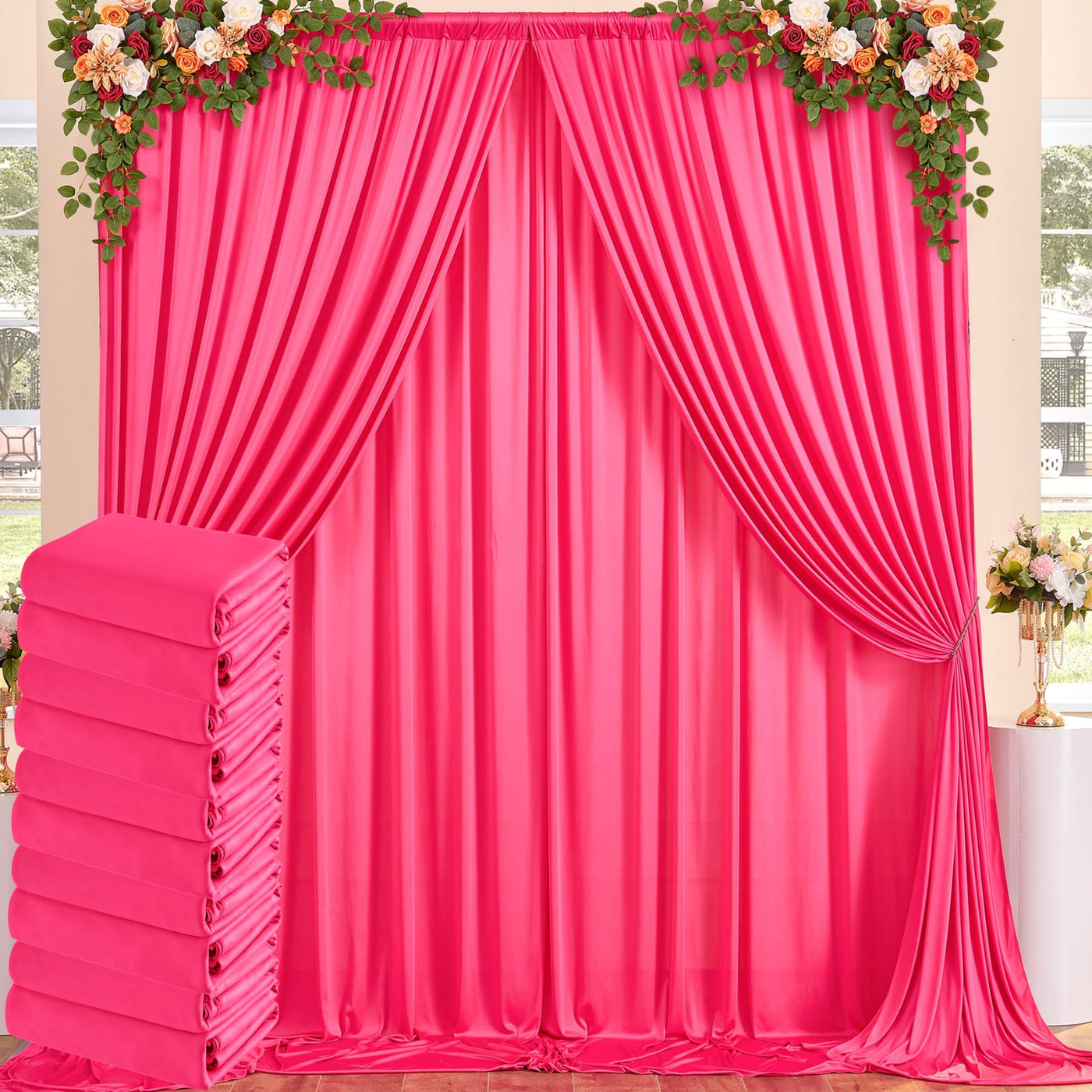 50 ft x 10 ft Wrinkle Free White Backdrop Curtain for Wedding Parties, Polyester Photo Backdrop Drapes for Baby Shower Birthday Party Backdrop Stand, Bulk Thick Background Curtains, 5x10FT 10 Panels - Backdrop Bliss50 ft x 10 ft Wrinkle Free White Backdrop Curtain for Wedding Parties, Polyester Photo Backdrop Drapes for Baby Shower Birthday Party Backdrop Stand, Bulk Thick Background Curtains, 5x10FT 10 Panels