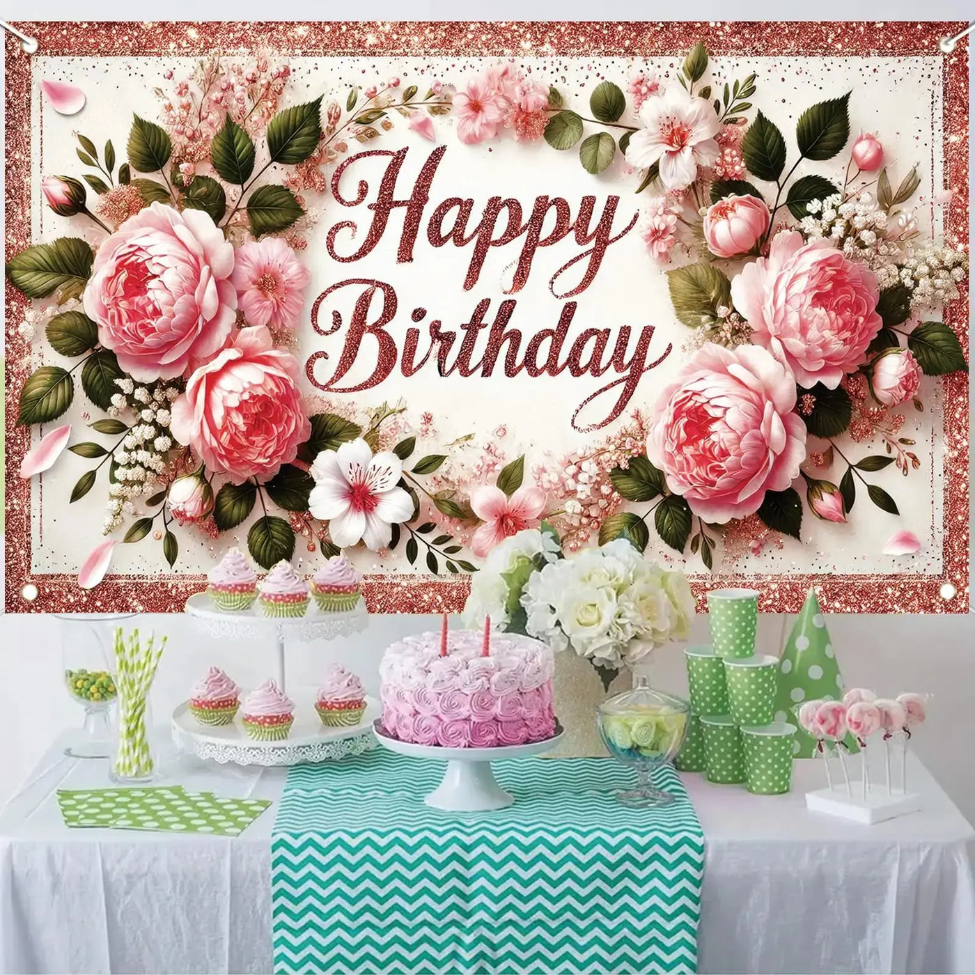 Happy Birthday Backdrop Banner Rose Gold Glitter Floral Photography Background for Women Girls Lady Wedding Baby Shower Birthday Supplies Photo Props Party Decorations Cake Table 6x4ft - Backdrop BlissHappy Birthday Backdrop Banner Rose Gold Glitter Floral Photography Background for Women Girls Lady Wedding Baby Shower Birthday Supplies Photo Props Party Decorations Cake Table 6x4ft