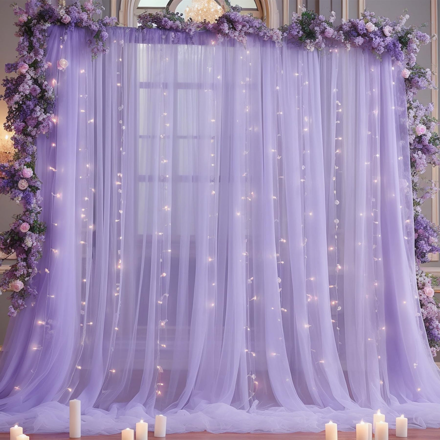 10x10ft Champagne Tulle Backdrop Curtain with Lights String for Parites, Sheer Backdrop Curtains for Wedding Baby Shower Birthday Party Photo Shoot Decorations - Backdrop Bliss10x10ft Champagne Tulle Backdrop Curtain with Lights String for Parites, Sheer Backdrop Curtains for Wedding Baby Shower Birthday Party Photo Shoot Decorations