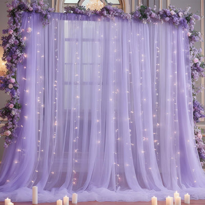 10x10ft Champagne Tulle Backdrop Curtain with Lights String for Parites, Sheer Backdrop Curtains for Wedding Baby Shower Birthday Party Photo Shoot Decorations - Backdrop Bliss10x10ft Champagne Tulle Backdrop Curtain with Lights String for Parites, Sheer Backdrop Curtains for Wedding Baby Shower Birthday Party Photo Shoot Decorations