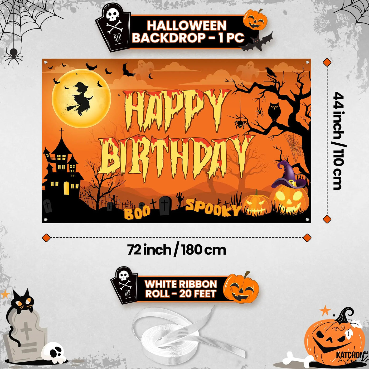 KatchOn XtraLarge Birthday Banner - 72x44 Inch | Happy Birthday Halloween Backdrop for Party Decorations | Jack O Lanterns Banner Backdrop Bliss