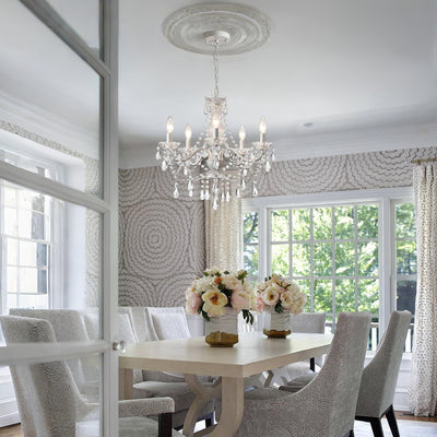 Plug in Crystal Ceramic White Chandelier, Glass Chandeliers,White crystal Hanging Pendant Light with Clear Cord and On/Off, 4 Light Crystal Chandelier for wedding, Kitchen, Dining,Foyer, Mini room Backdrop Bliss