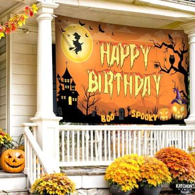 KatchOn XtraLarge Birthday Banner - 72x44 Inch | Happy Birthday Halloween Backdrop for Party Decorations | Jack O Lanterns Banner Backdrop Bliss