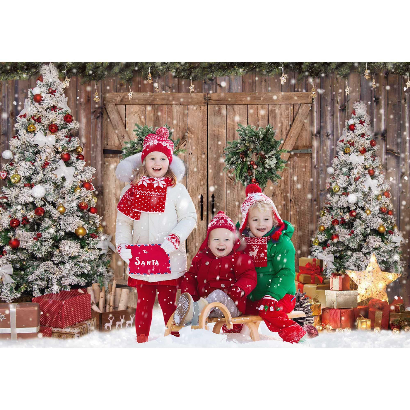 10x8FT Polyester Fabric Winter Christmas Rustic Barn Wood Door Photography Backdrop Xmas Tree Snow Background Banner for Family Holiday Party Decoration Supplies Photo Studio Props Pictures - Backdrop Bliss10x8FT Polyester Fabric Winter Christmas Rustic Barn Wood Door Photography Backdrop Xmas Tree Snow Background Banner for Family Holiday Party Decoration Supplies Photo Studio Props Pictures