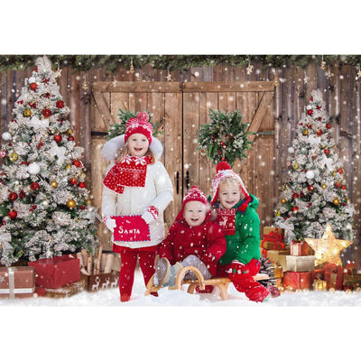 10x8FT Polyester Fabric Winter Christmas Rustic Barn Wood Door Photography Backdrop Xmas Tree Snow Background Banner for Family Holiday Party Decoration Supplies Photo Studio Props Pictures - Backdrop Bliss10x8FT Polyester Fabric Winter Christmas Rustic Barn Wood Door Photography Backdrop Xmas Tree Snow Background Banner for Family Holiday Party Decoration Supplies Photo Studio Props Pictures