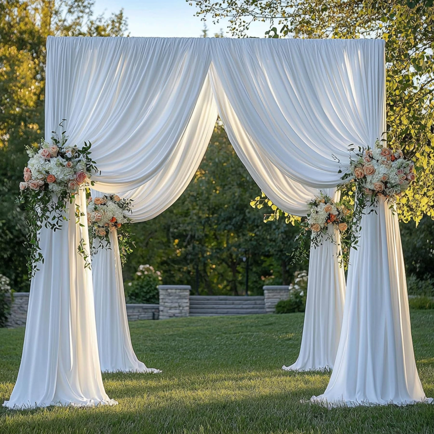 40FTx12FT White Wrinkle - Free Wedding Backdrop Curtain - Silky Washable White Polyester Drapes for Baby Showers, Birthday Parties, Photography, and Wedding Receptions - 8 Panels 5FTx12FT - Backdrop Bliss40FTx12FT White Wrinkle - Free Wedding Backdrop Curtain - Silky Washable White Polyester Drapes for Baby Showers, Birthday Parties, Photography, and Wedding Receptions - 8 Panels 5FTx12FT